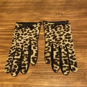 Coach 83874 Women’s Ocelot Haircalf Silk Lined Leather Gloves with Leather Bow